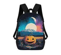 sinyumoney Children's Backpack, 3D Printed Halloween Pumpkin Night Scene Backpack, Backpack for Boys Girls, 17 Inch Adjustable Lightweight School Bag for Primary School 17inch