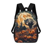 sinyumoney Children's Backpack 3D Printed Halloween Wolf And Pumpkins Schoolbag Student Daypack Fashion Casual Lightweight School Bags for School College Travel 17inch