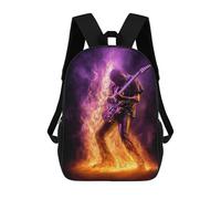 sinyumoney Children's Backpack, 3D Printed Heavy Metal Guitarist Backpack, Backpack for Boys Girls, 17 Inch Adjustable Lightweight School Bag for Primary School 17inch