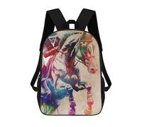 sinyumoney Children's Backpack 3D Printed Horse Jumping Watercolor Schoolbag Student Daypack Fashion Casual Lightweight School Bags for School College Travel 17inch