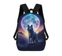 sinyumoney Children's Backpack 3D Printed Howl At The Moon Schoolbag Student Daypack Fashion Casual Lightweight School Bags for School College Travel 17inch