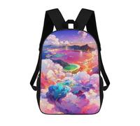 sinyumoney Children's Backpack, 3D Printed Island Paradise Beyond The Clouds Backpack, Backpack for Boys Girls, 17 Inch Adjustable Lightweight School Bag for Primary School 17inch