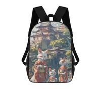 sinyumoney Children's Backpack, 3D Printed Japanese Cats Anime Asian Backpack, Backpack for Boys Girls, 17 Inch Adjustable Lightweight School Bag for Primary School 17inch