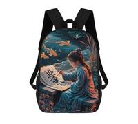 sinyumoney Children's Backpack 3D Printed Japanese Girl Lettering Schoolbag Student Daypack Fashion Casual Lightweight School Bags for School College Travel 17inch