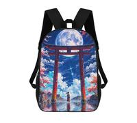 sinyumoney Children's Backpack 3D Printed Japanese Moonlit Torii Landscape Schoolbag Student Daypack Fashion Casual Lightweight School Bags for School College Travel 17inch