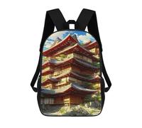sinyumoney Children's Backpack, 3D Printed Japanese Pagoda Garden Backpack, Backpack for Boys Girls, 17 Inch Adjustable Lightweight School Bag for Primary School 17inch