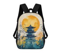 sinyumoney Children's Backpack 3D Printed Japanese Pagoda Sunset Schoolbag Student Daypack Fashion Casual Lightweight School Bags for School College Travel 17inch