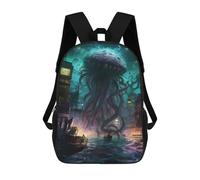 sinyumoney Children's Backpack, 3D Printed Jellyfish Monster Attacks City Backpack, Backpack for Boys Girls, 17 Inch Adjustable Lightweight School Bag for Primary School 17inch