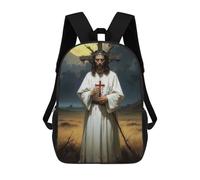 sinyumoney Children's Backpack, 3D Printed Jesus Backpack, Backpack for Boys Girls, 17 Inch Adjustable Lightweight School Bag for Primary School 17inch