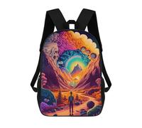 sinyumoney Children's Backpack, 3D Printed Journey Through The Valley Backpack, Backpack for Boys Girls, 17 Inch Adjustable Lightweight School Bag for Primary School 17inch