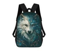 sinyumoney Children's Backpack 3D Printed Kintsugi Wolf Spirit in Blue And Gold Schoolbag Student Daypack Fashion Casual Lightweight School Bags for School College Travel 17inch