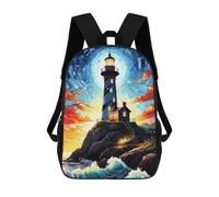 sinyumoney Children's Backpack 3D Printed Lighthouse on A Rocky Coast Schoolbag Student Daypack Fashion Casual Lightweight School Bags for School College Travel 17inch