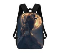 sinyumoney Children's Backpack, 3D Printed Lion Roaring at The Moon Backpack, Backpack for Boys Girls, 17 Inch Adjustable Lightweight School Bag for Primary School 17inch