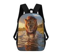 sinyumoney Children's Backpack 3D Printed Lion Walking Through Water Schoolbag Student Daypack Fashion Casual Lightweight School Bags for School College Travel 17inch