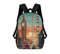 sinyumoney Children's Backpack 3D Printed London Cityscape Big Ben Eye Schoolbag Student Daypack Fashion Casual Lightweight School Bags for School College Travel 17inch