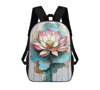 sinyumoney Children's Backpack 3D Printed Lotus Flower Painting Golden Green Schoolbag Student Daypack Fashion Casual Lightweight School Bags for School College Travel 17inch
