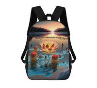 sinyumoney Children's Backpack, 3D Printed Luminous Lotus Pond Backpack, Backpack for Boys Girls, 17 Inch Adjustable Lightweight School Bag for Primary School 17inch
