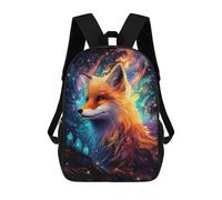 sinyumoney Children's Backpack, 3D Printed Magical Fox Portrait Backpack, Backpack for Boys Girls, 17 Inch Adjustable Lightweight School Bag for Primary School 17inch