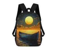 sinyumoney Children's Backpack 3D Printed Moonlit Boat Journey - Naïf Dreamy Night Art Schoolbag Student Daypack Fashion Casual Lightweight School Bags for School College Travel 17inch