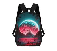 sinyumoney Children's Backpack, 3D Printed Moonlit Coastal Fantasy Backpack, Backpack for Boys Girls, 17 Inch Adjustable Lightweight School Bag for Primary School 17inch