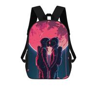 sinyumoney Children's Backpack, 3D Printed Moonlit Kiss in Space Backpack, Backpack for Boys Girls, 17 Inch Adjustable Lightweight School Bag for Primary School 17inch