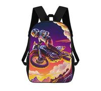 sinyumoney Children's Backpack, 3D Printed Motorcycle in Flames -1 Backpack, Backpack for Boys Girls, 17 Inch Adjustable Lightweight School Bag for Primary School 17inch
