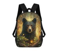 sinyumoney Children's Backpack 3D Printed Mystical Bear in Enchanted Forest Schoolbag Student Daypack Fashion Casual Lightweight School Bags for School College Travel 17inch