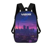 sinyumoney Children's Backpack 3D Printed Nairobi, Kenya Cityscape at Night Schoolbag Student Daypack Fashion Casual Lightweight School Bags for School College Travel 17inch