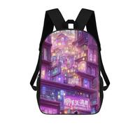 sinyumoney Children's Backpack 3D Printed Neon Cityscape Dreamscape -1 Schoolbag Student Daypack Fashion Casual Lightweight School Bags for School College Travel 17inch