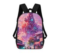 sinyumoney Children's Backpack, 3D Printed Neon Cityscape Vibrant Urban Fantasy -1 Backpack, Backpack for Boys Girls, 17 Inch Adjustable Lightweight School Bag for Primary School 17inch