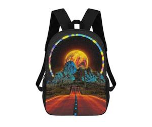 sinyumoney Children's Backpack, 3D Printed Neon Desert Road to Nowhere Backpack, Backpack for Boys Girls, 17 Inch Adjustable Lightweight School Bag for Primary School 17inch
