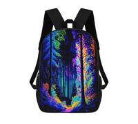 sinyumoney Children's Backpack, 3D Printed Neon Forest Glow Backpack, Backpack for Boys Girls, 17 Inch Adjustable Lightweight School Bag for Primary School 17inch