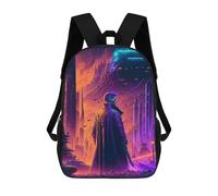 sinyumoney Children's Backpack, 3D Printed Neon Future Cityscape -3 Backpack, Backpack for Boys Girls, 17 Inch Adjustable Lightweight School Bag for Primary School 17inch