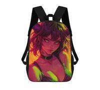 sinyumoney Children's Backpack, 3D Printed Neon Oni Demon Anime Girl Backpack, Backpack for Boys Girls, 17 Inch Adjustable Lightweight School Bag for Primary School 17inch