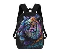 sinyumoney Children's Backpack, 3D Printed Neon Tiger Portrait Backpack, Backpack for Boys Girls, 17 Inch Adjustable Lightweight School Bag for Primary School 17inch