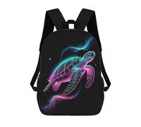 sinyumoney Children's Backpack 3D Printed Neon Turtle in Space Schoolbag Student Daypack Fashion Casual Lightweight School Bags for School College Travel 17inch