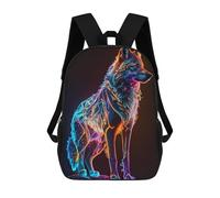 sinyumoney Children's Backpack, 3D Printed Neon Wolf Artwork Backpack, Backpack for Boys Girls, 17 Inch Adjustable Lightweight School Bag for Primary School 17inch