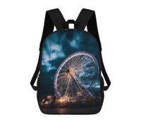 sinyumoney Children's Backpack, 3D Printed Night Sky Ferris Wheel Lights -1 Backpack, Backpack for Boys Girls, 17 Inch Adjustable Lightweight School Bag for Primary School 17inch