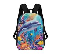 sinyumoney Children's Backpack, 3D Printed Ocean Life Adventure Backpack, Backpack for Boys Girls, 17 Inch Adjustable Lightweight School Bag for Primary School 17inch