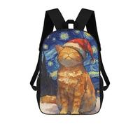 sinyumoney Children's Backpack 3D Printed Orange Cat Santa Hat Schoolbag Student Daypack Fashion Casual Lightweight School Bags for School College Travel 17inch