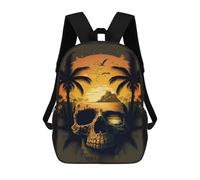 sinyumoney Children's Backpack 3D Printed Palm Sunset Skull Schoolbag Student Daypack Fashion Casual Lightweight School Bags for School College Travel 17inch