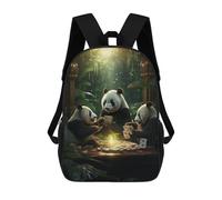 sinyumoney Children's Backpack, 3D Printed Pandas Playing Poker in The Jungle Backpack, Backpack for Boys Girls, 17 Inch Adjustable Lightweight School Bag for Primary School 17inch