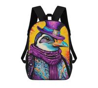 sinyumoney Children's Backpack, 3D Printed Penguin Portrait Backpack, Backpack for Boys Girls, 17 Inch Adjustable Lightweight School Bag for Primary School 17inch