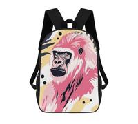 sinyumoney Children's Backpack 3D Printed Pink Gorilla Portrait with Abstract Background Schoolbag Student Daypack Fashion Casual Lightweight School Bags for School College Travel 17inch