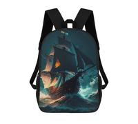 sinyumoney Children's Backpack, 3D Printed Pirate Ship Storm -1 Backpack, Backpack for Boys Girls, 17 Inch Adjustable Lightweight School Bag for Primary School 17inch