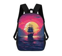 sinyumoney Children's Backpack 3D Printed Pirate Sunset Ship Pixel Schoolbag Student Daypack Fashion Casual Lightweight School Bags for School College Travel 17inch
