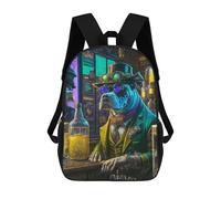 sinyumoney Children's Backpack, 3D Printed Pit Bull Punk Alehouse Backpack, Backpack for Boys Girls, 17 Inch Adjustable Lightweight School Bag for Primary School 17inch