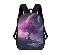 sinyumoney Children's Backpack, 3D Printed Purple Planet Fantasy Landscape Backpack, Backpack for Boys Girls, 17 Inch Adjustable Lightweight School Bag for Primary School 17inch