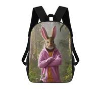 sinyumoney Children's Backpack, 3D Printed Rabbit in Pink Hoodie Backpack, Backpack for Boys Girls, 17 Inch Adjustable Lightweight School Bag for Primary School 17inch