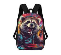sinyumoney Children's Backpack, 3D Printed Raccoon DJ Beyond Boundaries Backpack, Backpack for Boys Girls, 17 Inch Adjustable Lightweight School Bag for Primary School 17inch